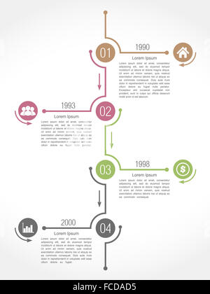 Timeline-Infografiken Designvorlage mit Platz für Zahlen, Daten, Symbolen und text Stockfoto