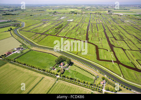 Niederlande, Grootschermer alte Polderlandschaft "Eilands". Vordergrund Beemster Polder. UNESCO-Weltkulturerbe. Luftbild Stockfoto