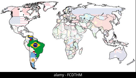 Gemeinsamen Markt des Südens auf Weltkarte mit Ländergrenzen Stockfoto
