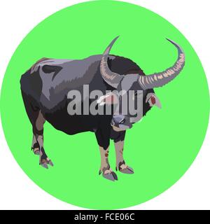 Vektor-Büffel auf grünem Hintergrund Stock Vektor