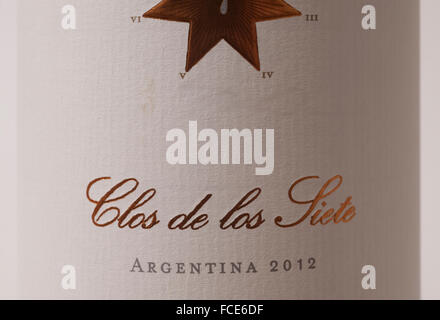 Clos De La Siete, Argentinien 2012 Weinetikett Stockfoto