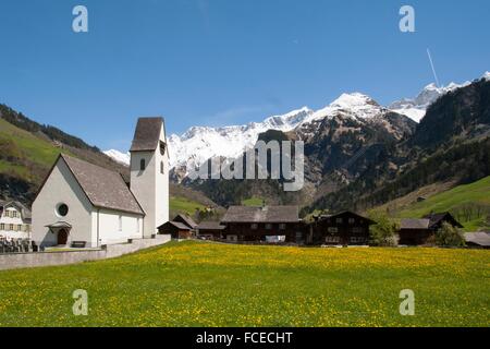 Bergdorf Elm, UNESCO World Heritage Site Schweizer tektonischen Arena Sardona, Kanton Glarus, Schweiz Stockfoto