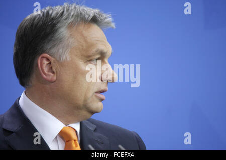 Viktor Orban - Treffen der dt. Bundeskanzlerin Mit Dem Ungarischen Ministerpraesidenten, Bundeskanzleramt, 8. Mai 2014, Berlin. Stockfoto