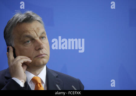 Viktor Orban - Treffen der dt. Bundeskanzlerin Mit Dem Ungarischen Ministerpraesidenten, Bundeskanzleramt, 8. Mai 2014, Berlin. Stockfoto