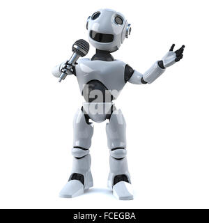 3D Rendering eines Roboters in ein Mikrofon sprechen. Stockfoto