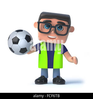 3D Rendering eines Arbeitsschutz -Offizier hält einen Fußball. Stockfoto