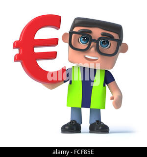 3D Rendering eines Arbeitsschutz -Offizier hält eine Euro-Währungssymbols. Stockfoto