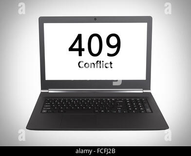 HTTP-Statuscode auf einem Laptop-Bildschirm - 409, Konflikt Stockfoto