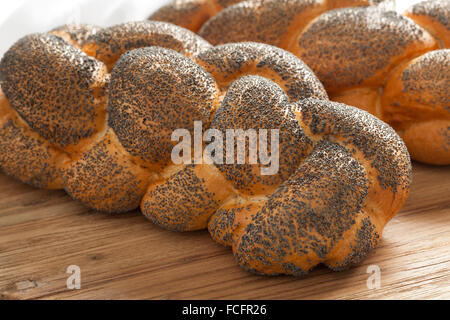 Zwei ganze Frische Challah Brot mit Mohn Stockfoto