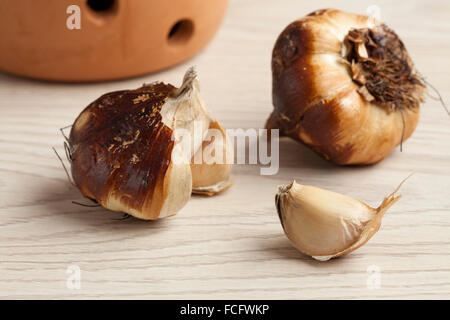 Geräucherte Bio-Knoblauch Zwiebeln Stockfoto