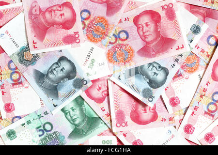 Haufen von chinesischen Yuan-Nahaufnahme Stockfoto