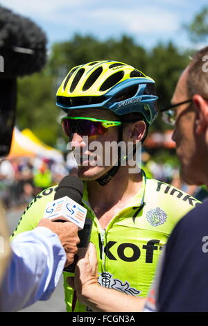 Adelaide, South Australia, Australien. 20. Januar 2016. Jay McCarthy, Tinkoff, Gewinner Stufe 2 der Tour Down Under-Radrennen. © Gary Francis/ZUMA Wire/ZUMAPRESS.com/Alamy Live-Nachrichten Stockfoto