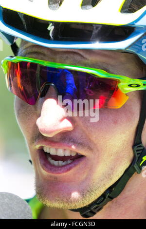 Adelaide, South Australia, Australien. 20. Januar 2016. Jay McCarthy, Tinkoff, Gewinner Stufe 2 der Tour Down Under-Radrennen. © Gary Francis/ZUMA Wire/ZUMAPRESS.com/Alamy Live-Nachrichten Stockfoto