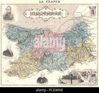 CALVADOS: Calvados Département. Caen-Vignette. Vuillemin, 1903 Antike Landkarte Stockfoto