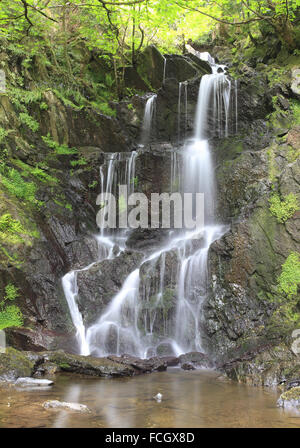 Laxey Kaskaden (Langzeitbelichtung Foto des kleinen Wasserfalls in Laxey auf der Isle Of man. Stockfoto