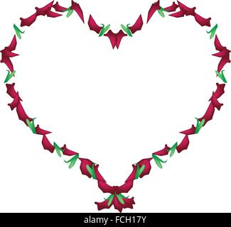 Liebe-Konzept, Illustration von rote Rosen Blütenblätter bilden in Herzform, Isolated on White Background. Stock Vektor