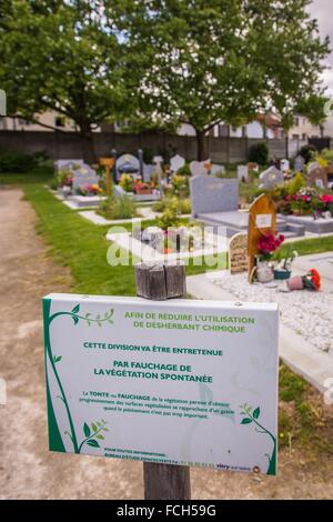PARKPFLEGE OHNE CHEMISCHE UNKRAUTVERNICHTER, VITRY-SUR-SEINE, (94) VAL-DE-MARNE, ILE DE FRANCE, FRANKREICH Stockfoto