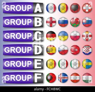 Flaggen-Fußball-Europameisterschaft sind in Gruppen eingeteilt Stock Vektor