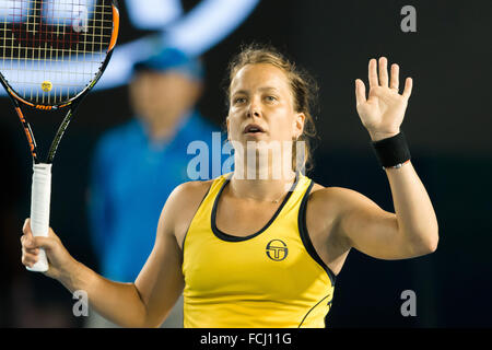 Melbourne, Australien. 23. Januar 2016. Barbora Strycova Tschechien feiert ihren Sieg in einem 3. Vorrundenspiel gegen Garbine Muguruza Spaniens am sechsten Tag des 2016 Australian Open Grand Slam Tennis-Turnier im Melbourne Park in Melbourne, Australien. Barbora Strycova gewann 63 62. Sydney Low/Cal Sport Media/Alamy Live-Nachrichten Stockfoto