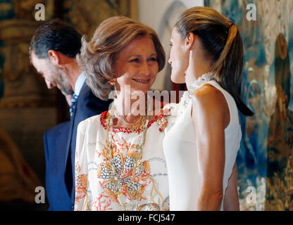 Spaniens Royals König Felipe Königin Letizia und ehemalige Mutter Sofia besuchen Sie eine Veranstaltung auf der spanischen Insel Mallorca. Stockfoto