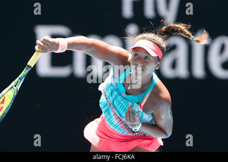 Melbourne, Australien. 23. Januar 2016. Naomi Osaka Japan in Aktion in einem 3. Runde match gegen Victoria Azarenka aus Weißrussland am sechsten Tag des 2016 Australian Open Grand Slam Tennis-Turnier im Melbourne Park in Melbourne, Australien. Victoria Azarenka gewann 61 61. Sydney Low/Cal Sport Media/Alamy Live-Nachrichten Stockfoto