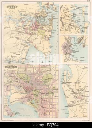 Städte: Sydney Melbourne Brisbane Hobart Adelaide, 1891 Antike Landkarte Stockfoto