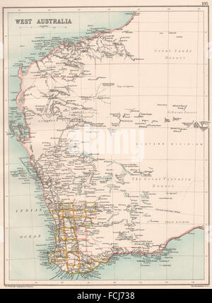 WESTERN AUSTRALIA: State Karte mit Landkreisen & Divisionen. BARTHOLOMÄUS, 1891 Stockfoto