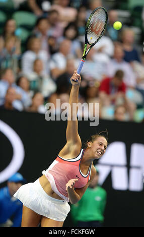 Melbourne, Australien. 23. Januar 2016. Madison Keys von den Vereinigten Staaten konkurriert gegen Ana Ivanovic Serbiens in der dritten Vorrundenspiel Dameneinzel bei den Australian Open Tennis Championships in Melbourne, Australien, 23. Januar 2016. Bildnachweis: Bi 明明/Xinhua/Alamy Live-Nachrichten Stockfoto