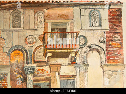Italien, Venedig, Canale Grande, Fondaco de Turchi, der Türke Inn, Farbe Halbton Gemälde von viktorianischen Künstlers John Ruskin Stockfoto