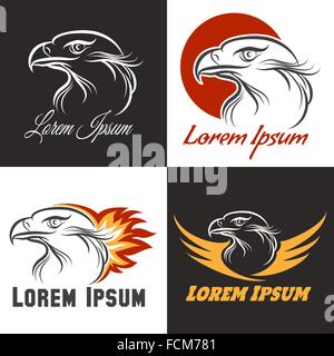 Adler Kopf Logo oder Emblem set für Geschäft oder Shirt-Design. Kostenlose Schriftart verwendet. Stock Vektor