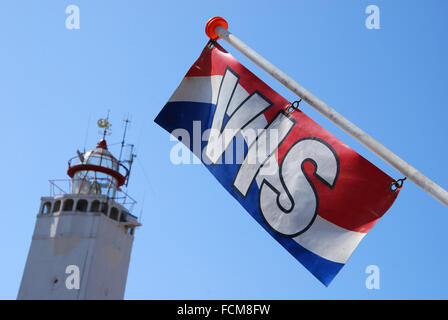 Banner am Fisch stand, Niederlande Stockfoto