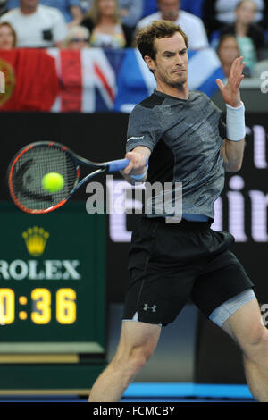 Melbourne Park, Melbourne. 23. Januar 2016. Andy Murray aus Großbritannien kehrt ein Schuss in seinem Match gegen Joao Sousa von Portugal am Tag sechs der 2016 Australian Open in Melbourne Park, Melbourne, Australien. Bildnachweis: Aktion Plus Sport/Alamy Live-Nachrichten Stockfoto