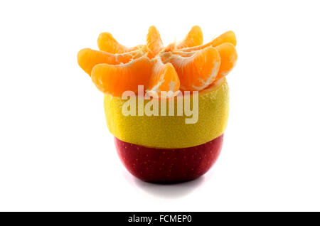 Apfel-Zitrone und Mandarine Scheiben isoliert auf weißem Hintergrund Stockfoto