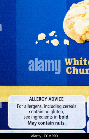 Allergie-Beratung auf Schachtel Kekse Stockfoto