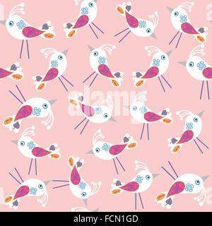 Einfache bunte niedliche Vögel Musterdesign und nahtlose Muster im Swatch-Menü, Vektor-illustration Stock Vektor