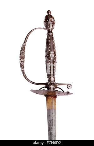 Schwert (Rapier) des französischen Adligen. Frankreich, 18. Jahrhundert. Pfad auf dem weißen Hintergrund. Stockfoto