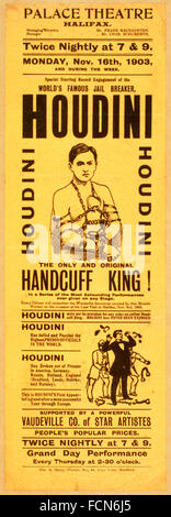 Ein 1903 Poster für eine Harry Houdini-Show im Palace Theatre in Halifax, England, UK Stockfoto