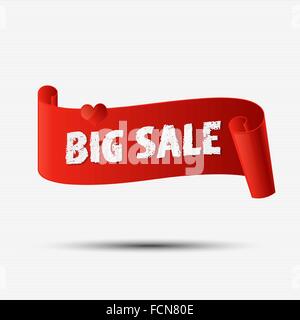 Big Sale. Zum Valentinstag. Abstrakt rot geschwungene Papier Banner für Ihr design Stock Vektor