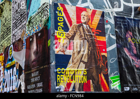 LONDON, UK - 13. Januar 2016: Eine humorvolle Poster von 55factory Darstellung eines Bildes von Jeremy Corbyn in London. Stockfoto