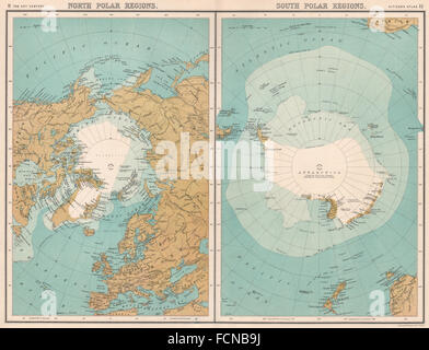 POLARE Regionen: Arktis Antarktis North South Pole.Explorers Beobachtungen, 1901-Karte Stockfoto