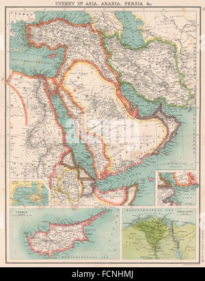 Mittlere Osten: Türkei Asien Arabien Persien (Iran)-Ägypten-Oman.Cyprus-Nil-Delta 1901 Karte Stockfoto