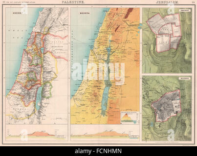 Palästina & JERUSALEM: 12 Stämme Israels. W-E-Abschnitte. Reliefkarte, 1901 Stockfoto