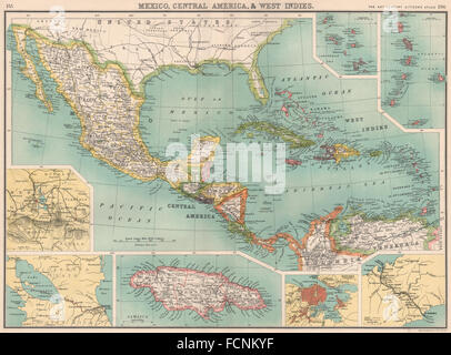 Mexiko Mittelamerika WEST INDIES: Panama & vorgeschlagen Nicaragua-Kanal, 1901-Karte Stockfoto