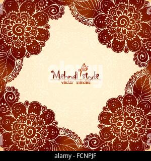Vintage Blumen ethnischen Rahmen im indischen Mehndi-Stil Stock Vektor