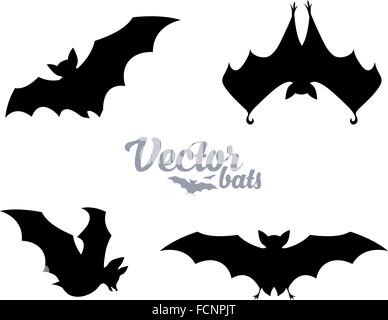 Schwarze Fledermäuse Silhouetten Vektor-Satz Stock Vektor