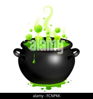 Schwarzen Vektor Kessel mit Zaubertrank grüne Hexen Stock Vektor