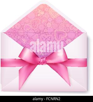 Rosa geöffneten Umschlag mit rosa Schleife Stock Vektor