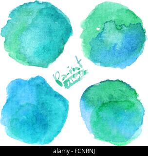 Hellen blauen Aquarell gemalt Flecken set Stock Vektor