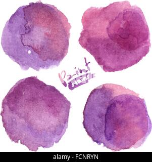Lila Aquarell gemalten Vektor Flecken Satz Stock Vektor