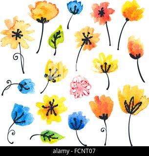 Hellen Aquarell Blumen in naiven Stil Stock Vektor